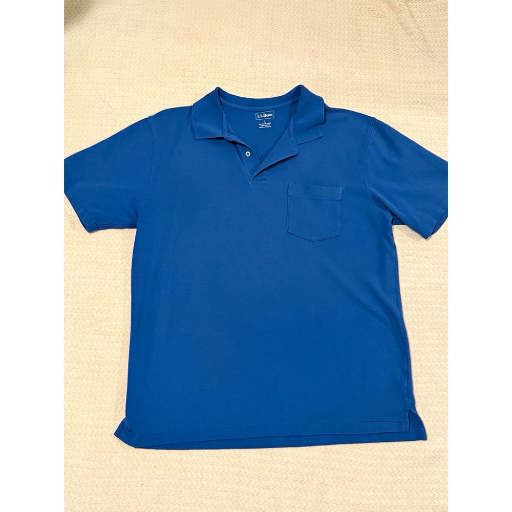 L.L.Bean Men's Blue Polo Shirt L Regular Short Sleeve Solid Cotton
